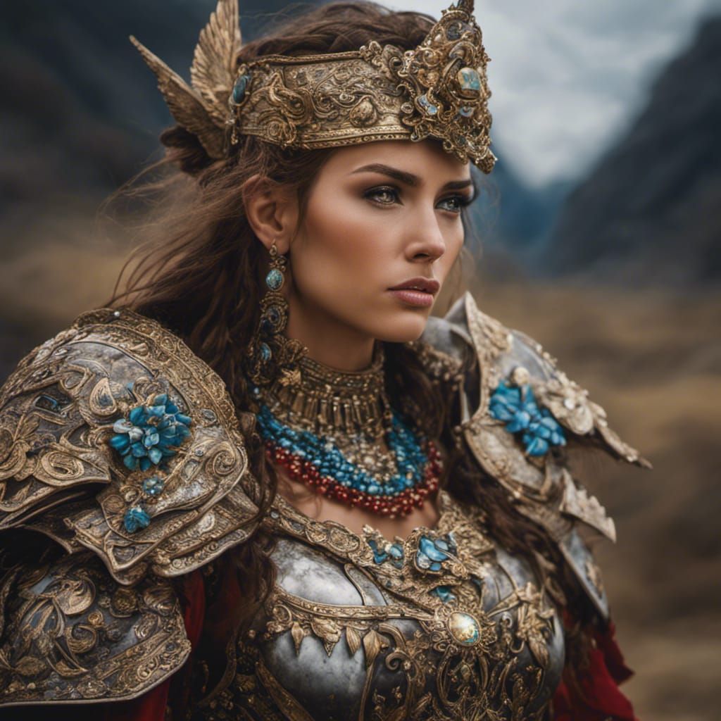 Female Warrior in Jewel Armor as Painting