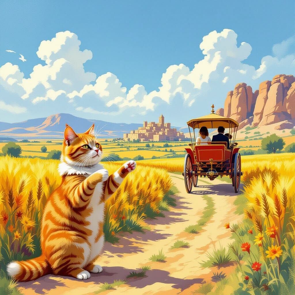 Kitto the Cat Guides Royalty Through Tunisian Fields