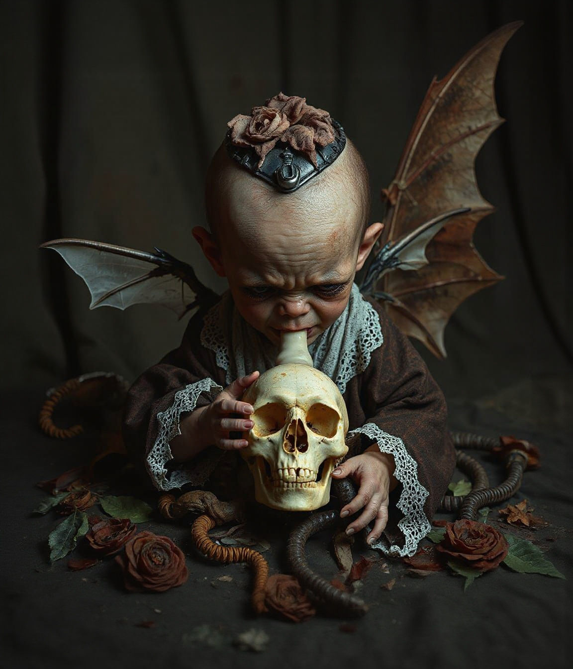 Horrific Biomechanical Monster Baby Sips Nectar