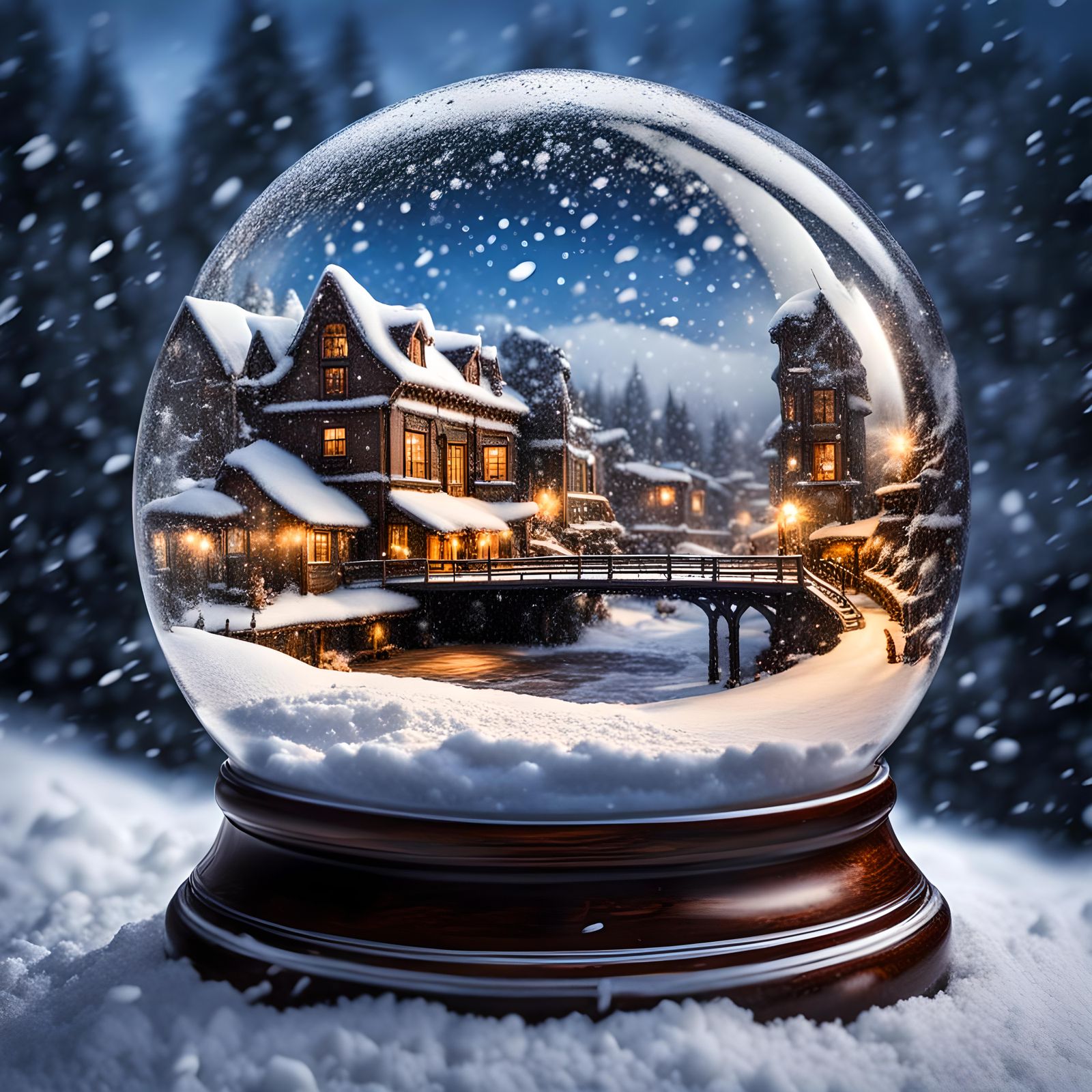 Riverside Snow Globe with Small Won, Hyperrealistic