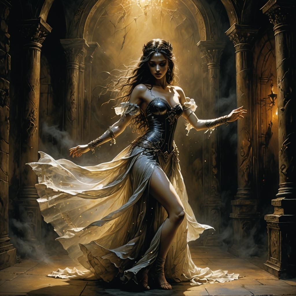 Eerie Fantasy Princess's Sensual Dance with Golden Lighting