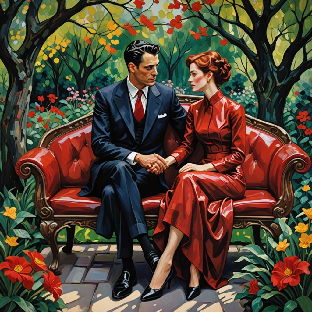 Love in Full Bloom: Neo-Expressionist Couple's Moment