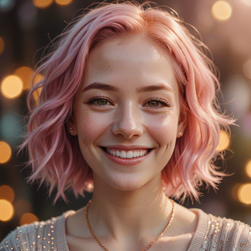 Woman with Pink Hair Portrait in Pastel Colors