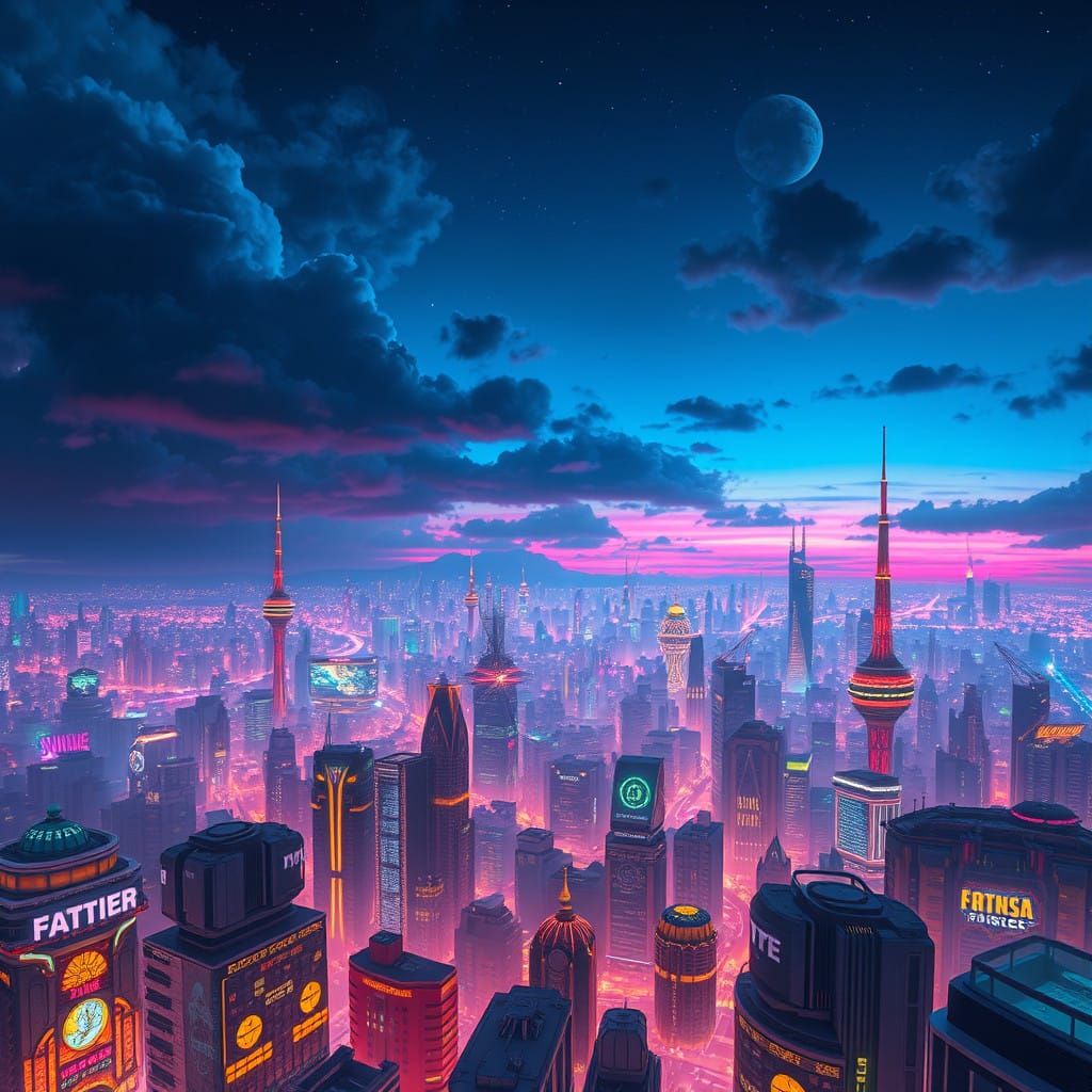 Cyberpunk Dreamscape with Glowing Cityscape