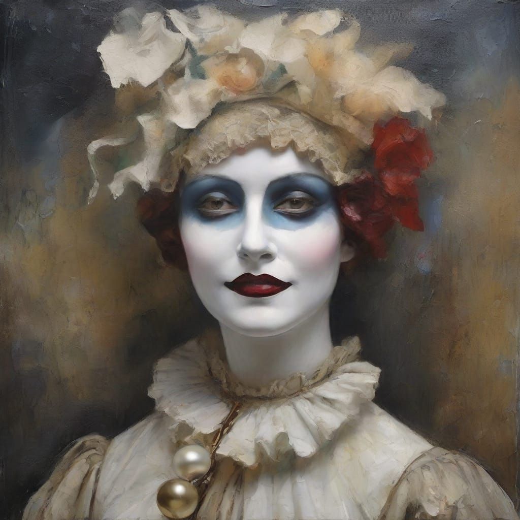 Gothic Pierrot Masquerade in Surreal Dystopia