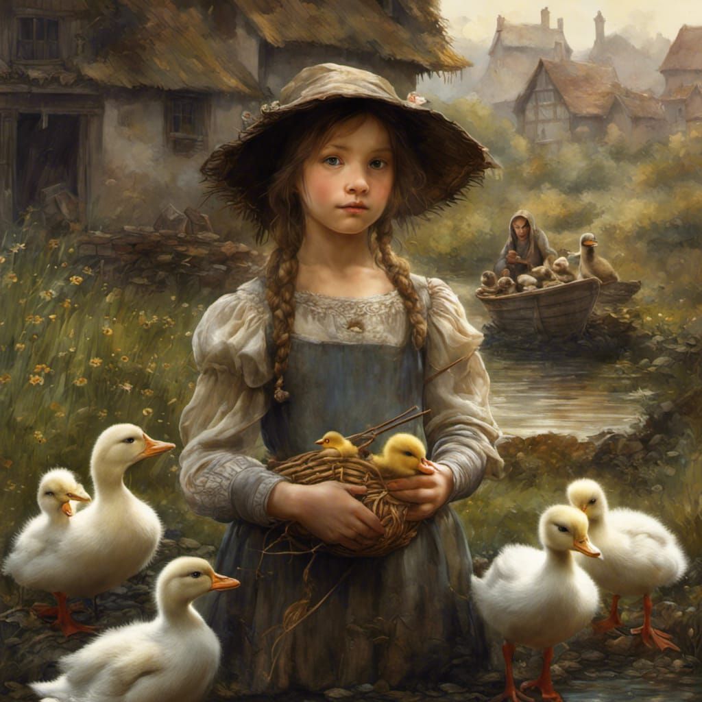 poor Medieval peasant girl with ducks