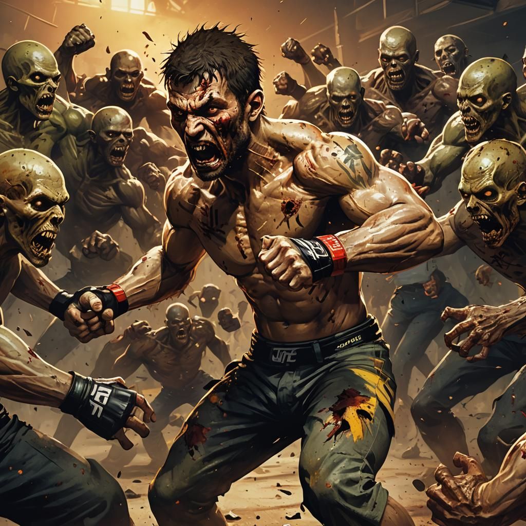 UFC Fighter vs Zombie Horde: Hyper-Realistic Digital Art