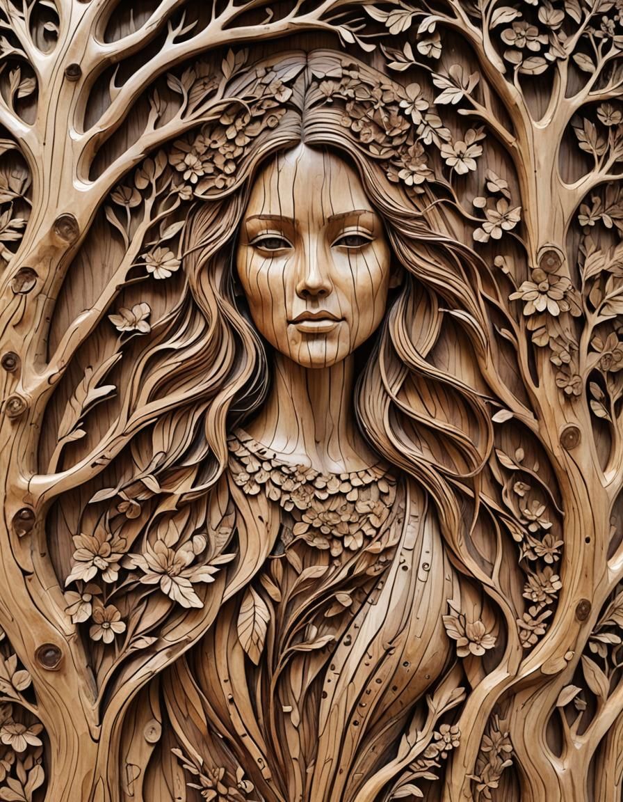 wood art by stunning woman