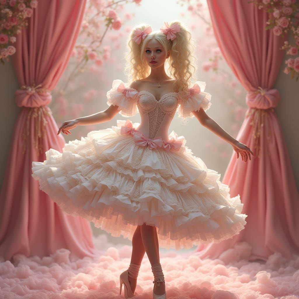 Ballerina Princess in Whimsical Stage Setting