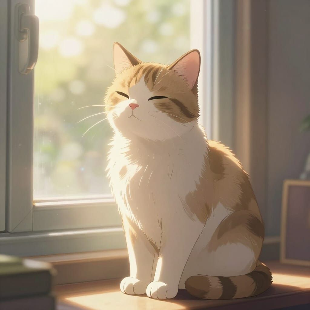 Cat Basking in Warm Sunlight by Window