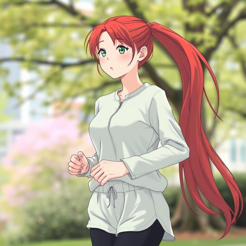 Japanese Woman Jogs in Yoyogi Park on a Lively Saturday Morn...