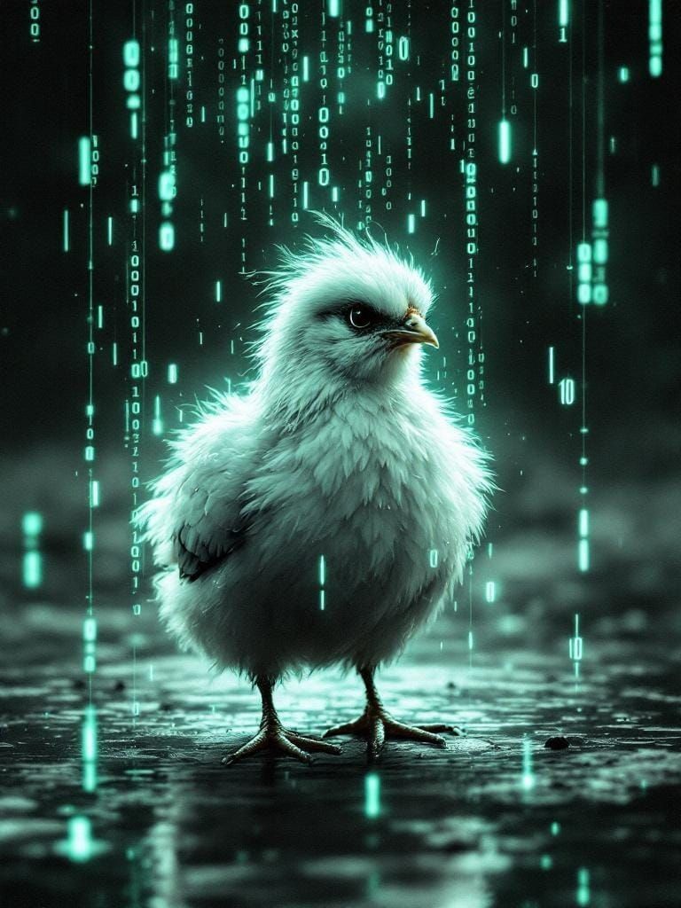 Cyberpunk Matrix Chick in Sumi-e Watercolor Style