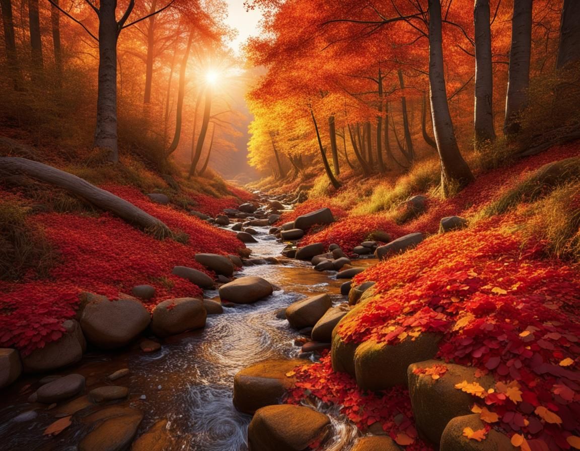 Autumn Forest Valley at Magic Hour