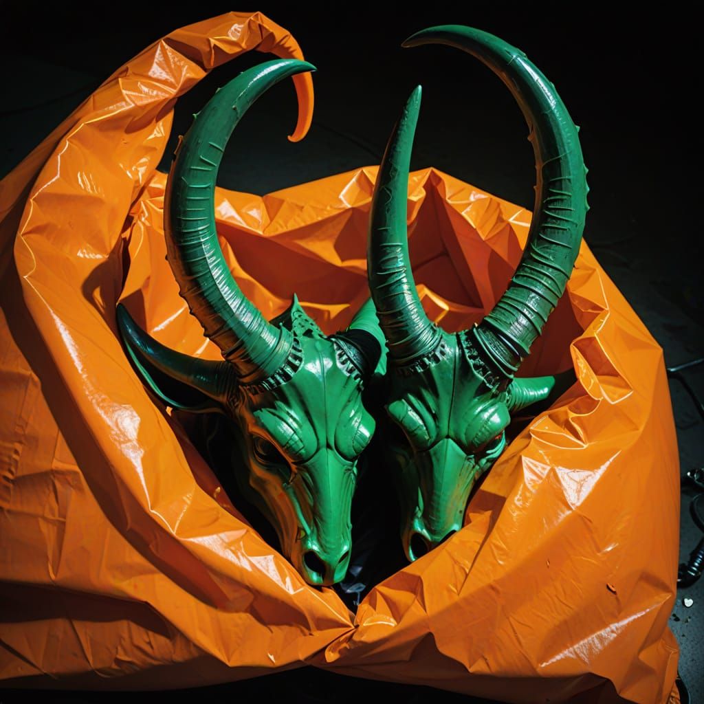 Gothic Surrealist Assemblage on Distressed Plastic Bag