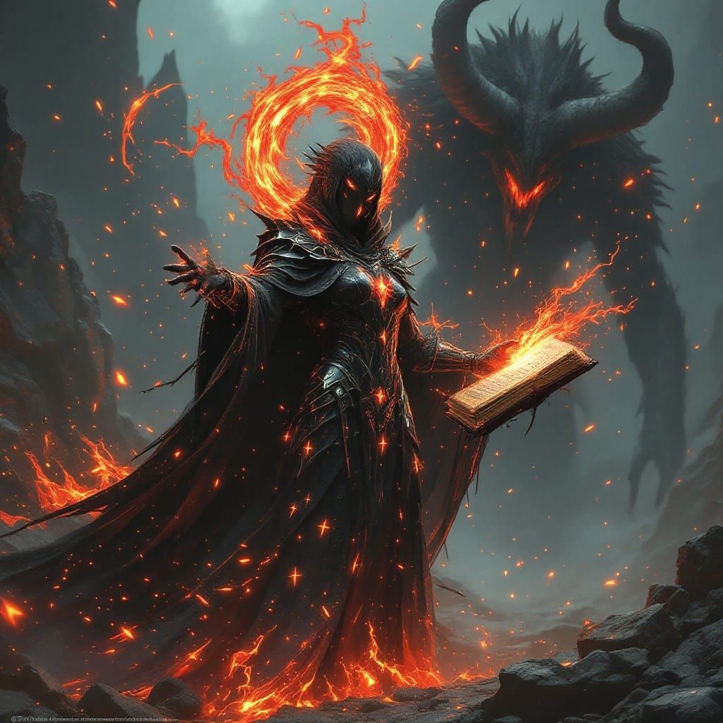 Dark Fantasy Sorceress Commands Vortex of Glowing Runes