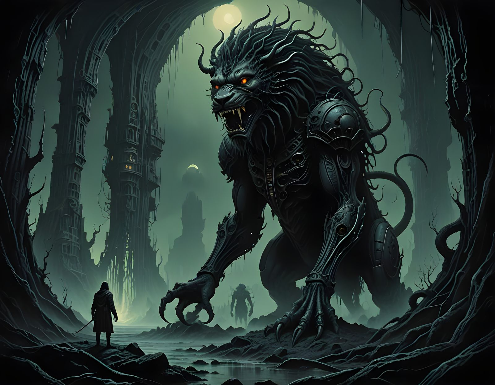 Surreal Depiction of a Malevolent God in a Dark, Mystic Real...