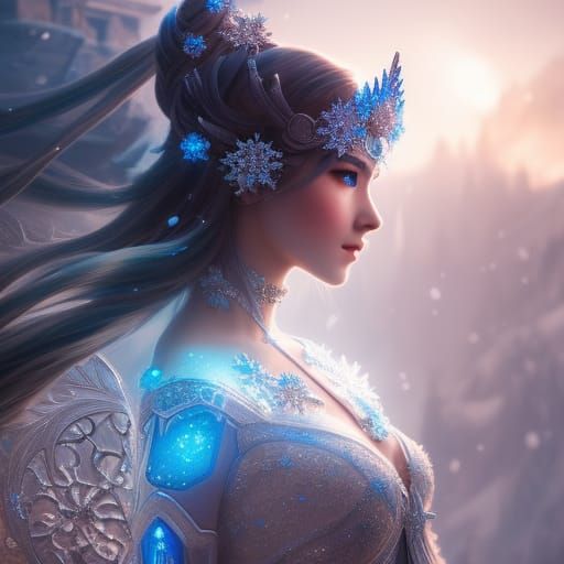 Elegant Ice Goddess Portrait in Anime Style