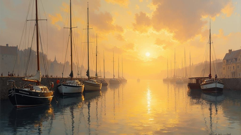 Impressionist Sunrise Over Fishing Harbor