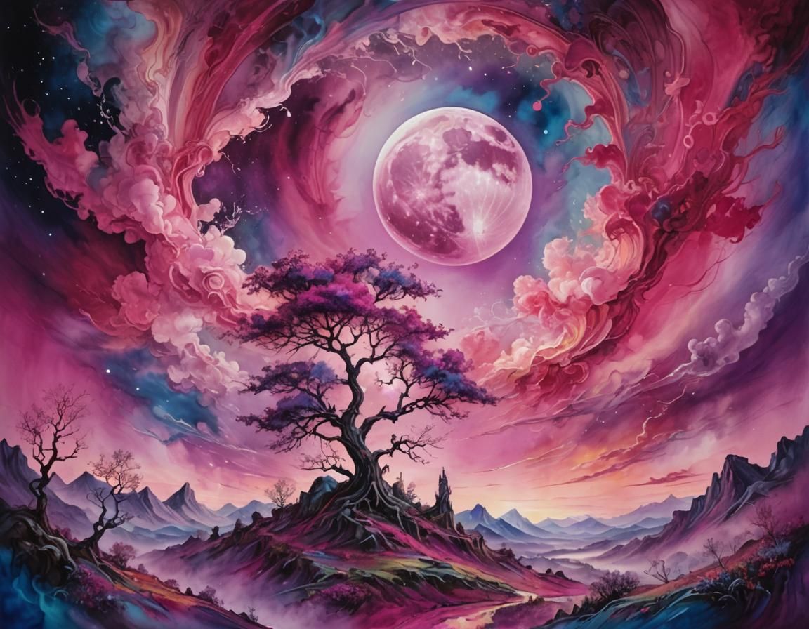 Magenta Moon: Surreal Alcohol Ink Dreamscape