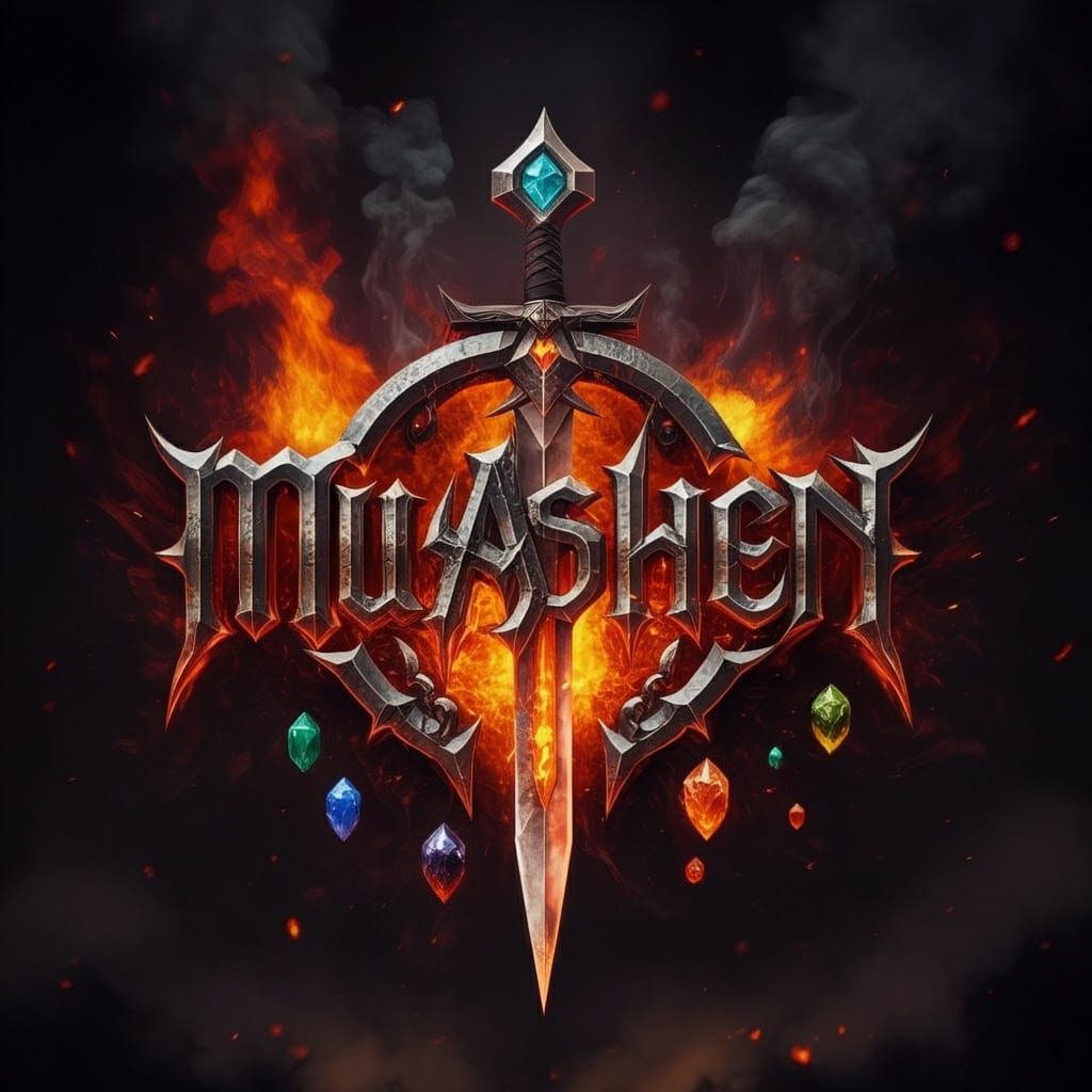 Fiery Metallic Logo for MuAshen in Digital Art Style