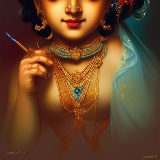Lord Krishna Portrait in Hyperdetailed Style