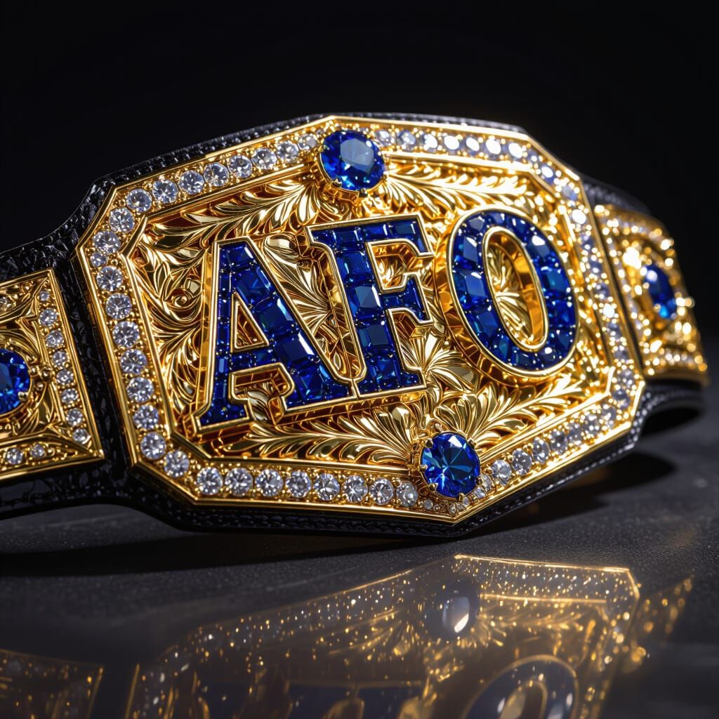 AFO Championship Wrestling Belt with Gold and Blue Diamonds