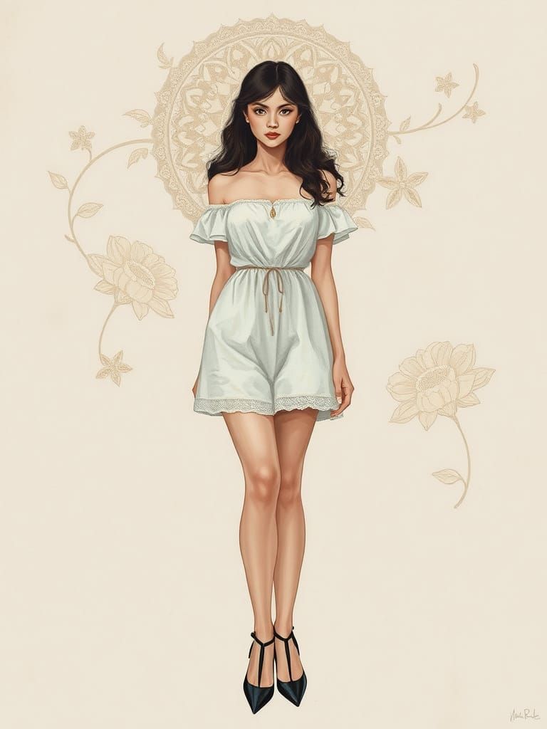 Elegant Woman in Dress: Dreamlike Surreal Art