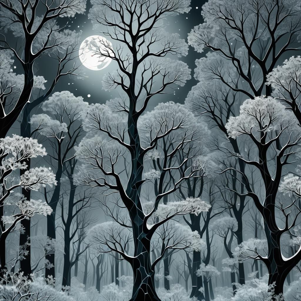 Ethereal Icy Forest: Abstract Vector Fractal Art