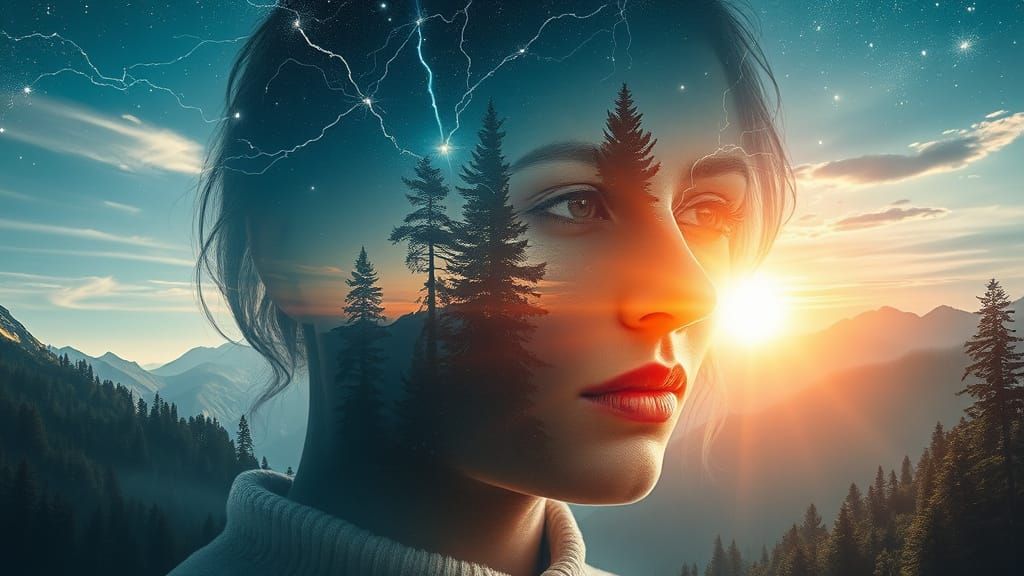 Surrealistic Woman in Majestic Forest Landscape