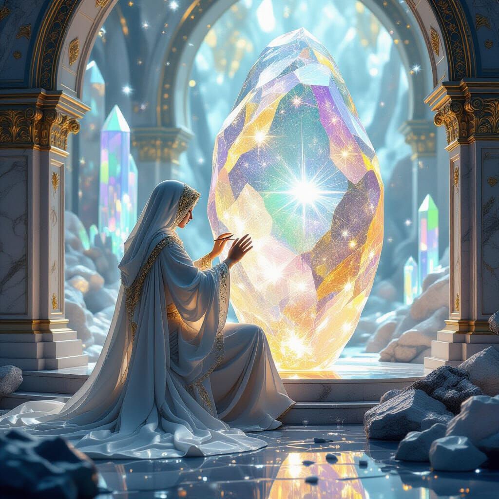 Celestial Goddess Carved From Asteroid in Art Nouveau Style