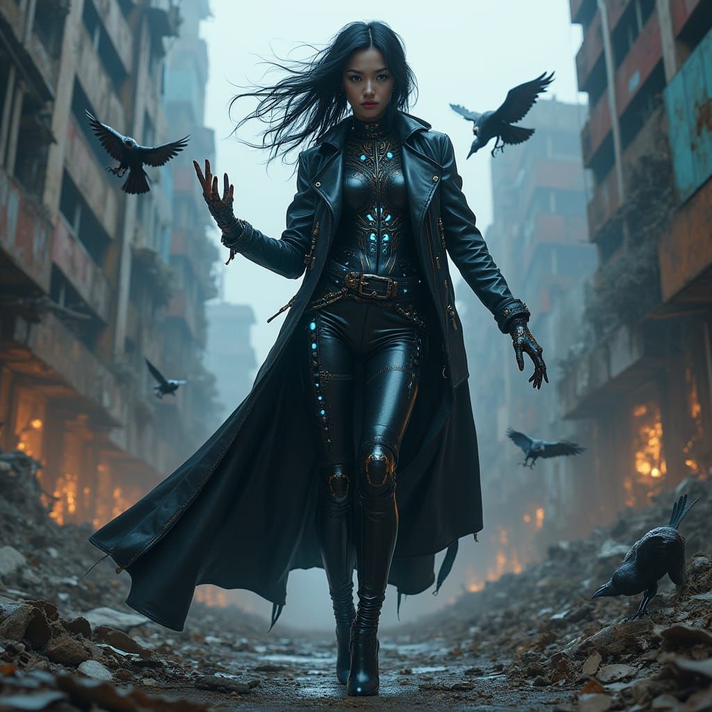 Cyberpunk Goddess in Dystopian Metropolis