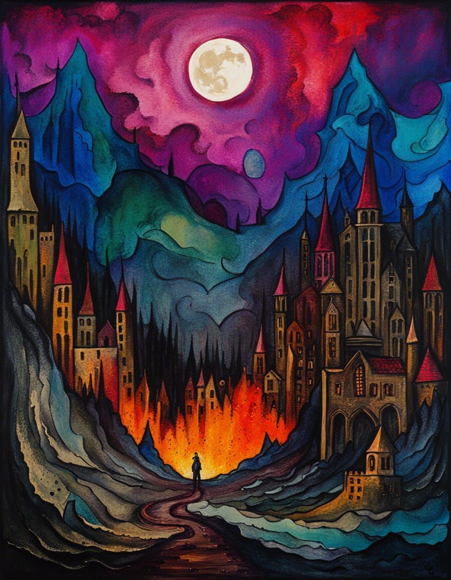 Post-Apocalyptic Underworld in Surreal Synchromism Style