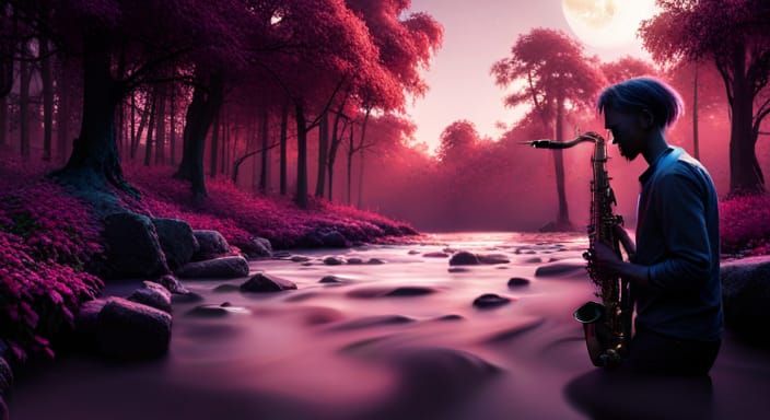 Ornate Saxophone in Cyberghetto with Full Moon Lighting