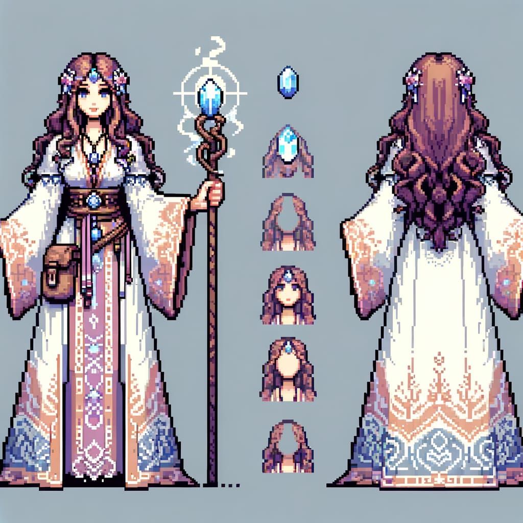 1400s Fantasy Pixel Art Healer Character Sheet