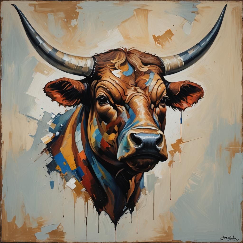 Abstract Bull Logo Concept as Oil Painting