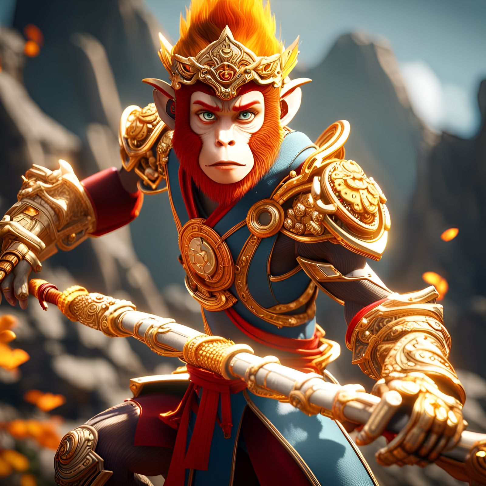 Epic Monkey King in 3D Game Cinematic Style