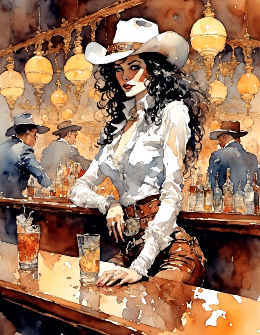 Cowgirl at Bar