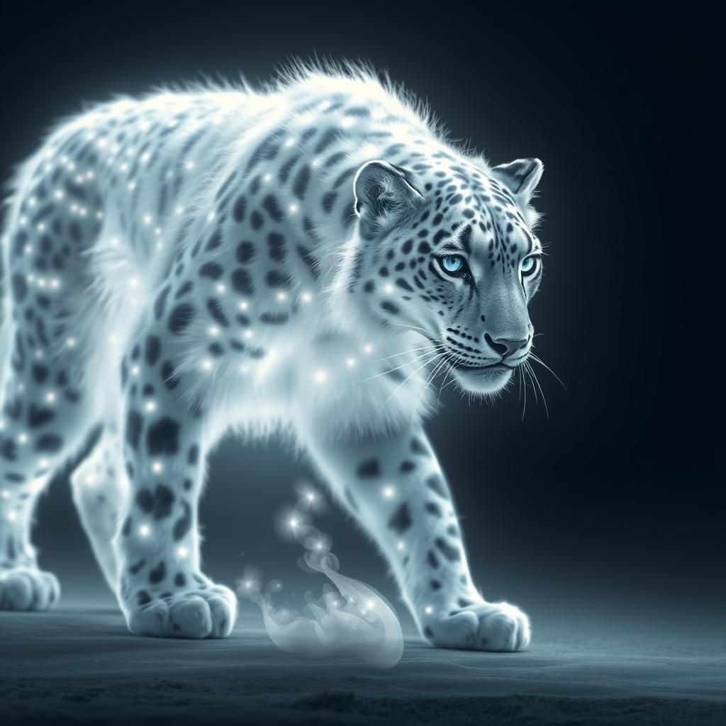 Radiant Snow Leopard in Ethereal Fantasy Scene