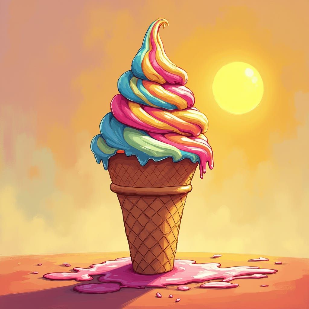 Colorful Ice Cream Cone in Whimsical Style