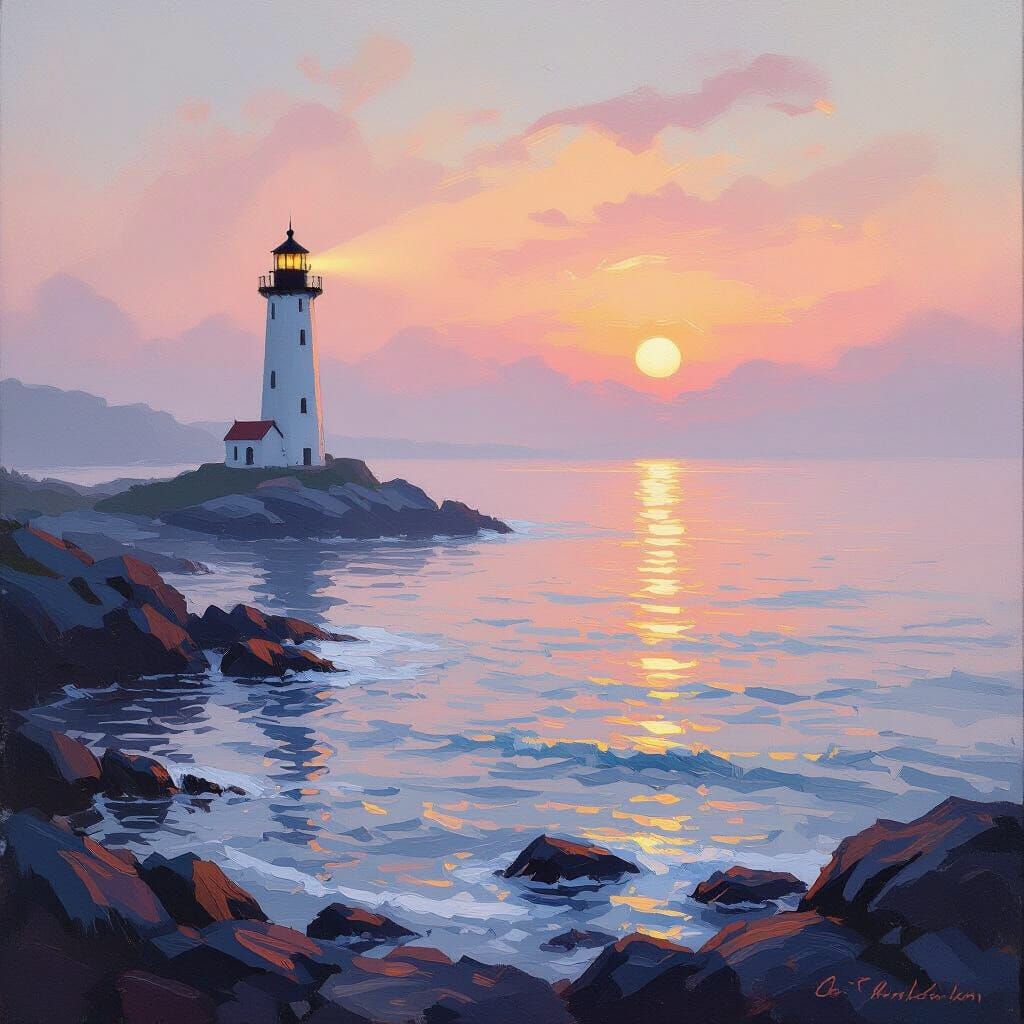 Lighthouse at Dawn: An Impressionistic Seascape