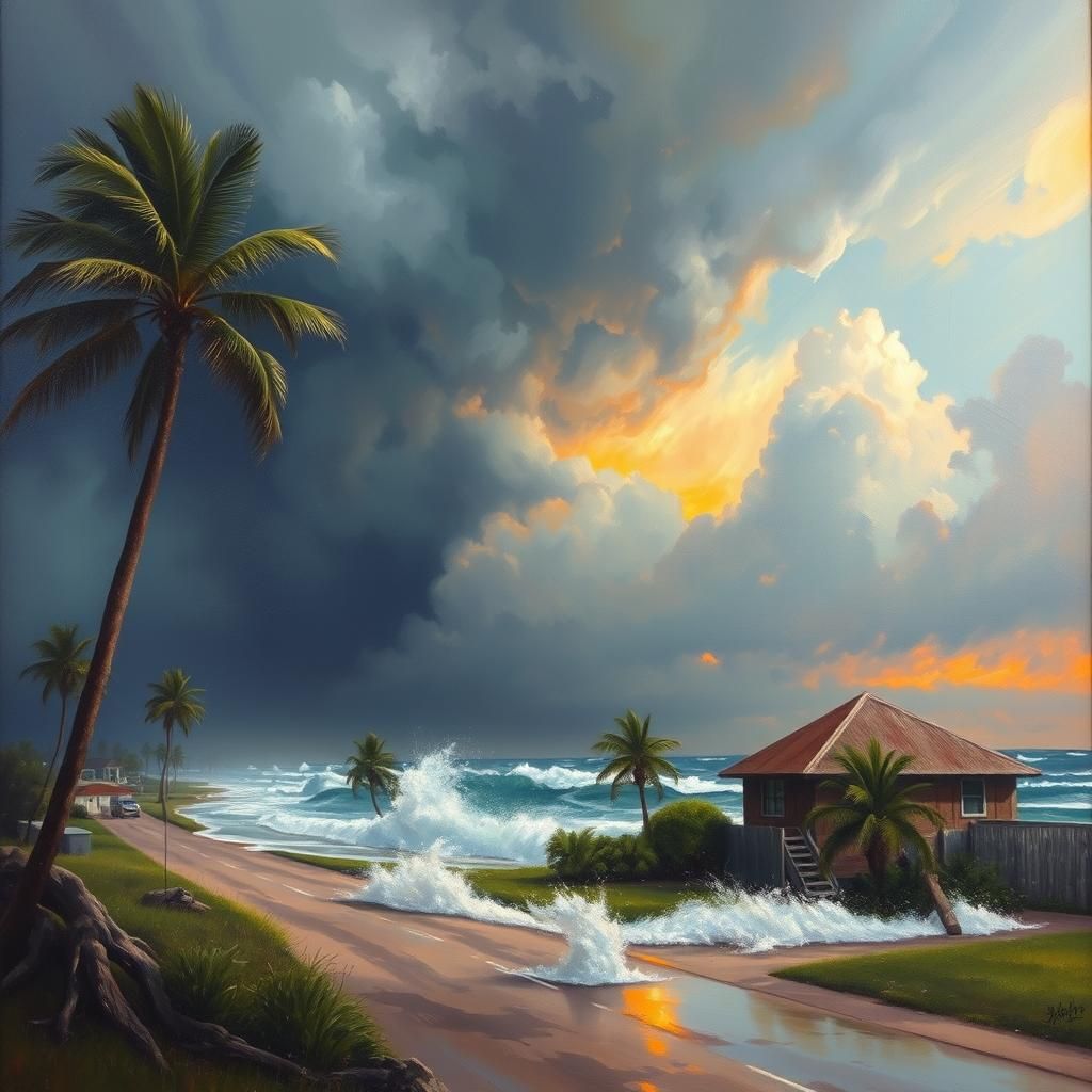 Storm Threatens Florida: Oil Painting