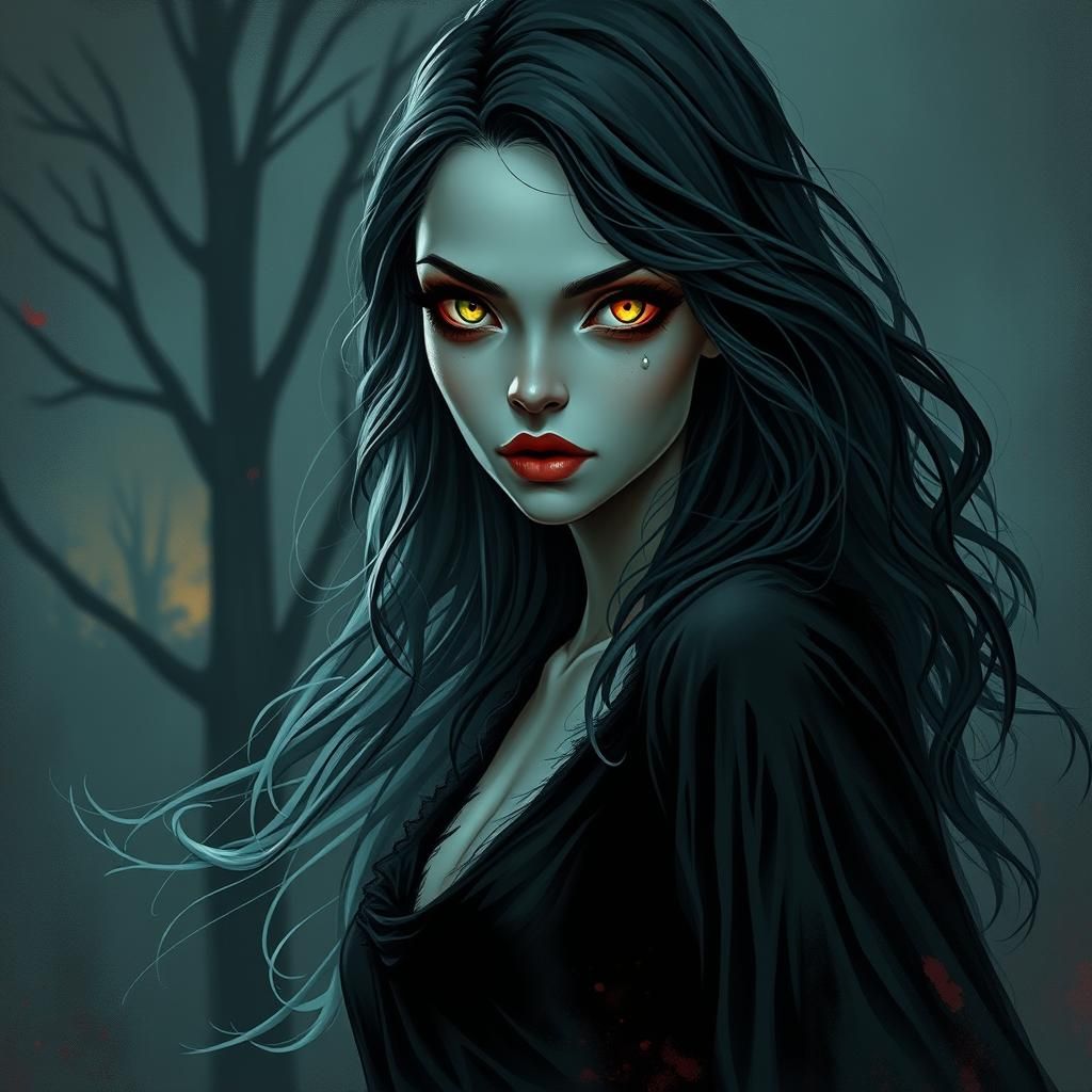 Ethereal Ghost with Luminous Eyes in Dark Comic Style