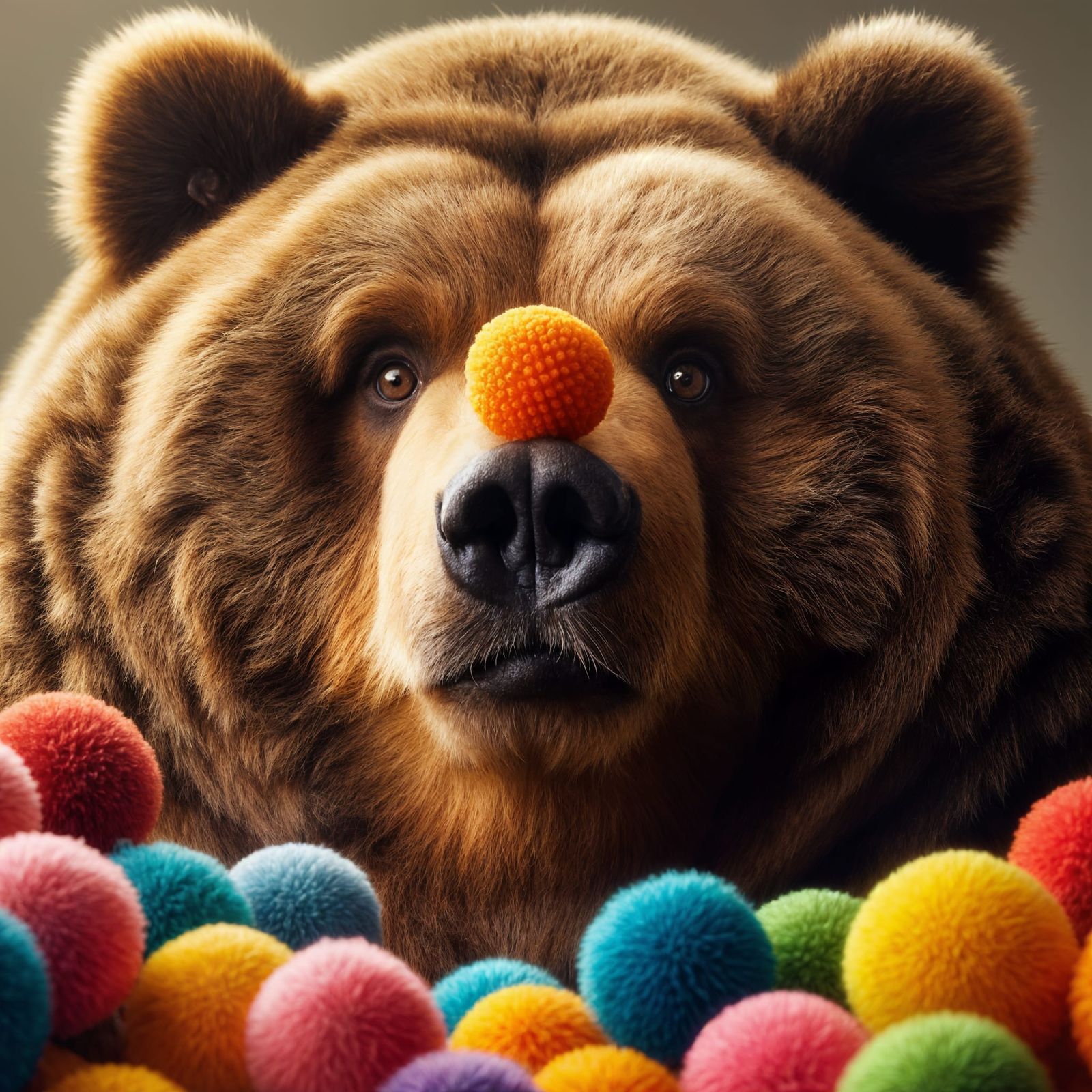 Obese Kodiak Bear Balances Pom-Pom in Nose