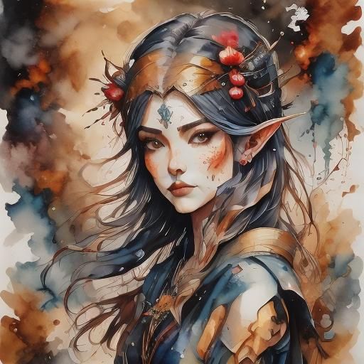 Watercolor Elf Watching the Sunset in HDR