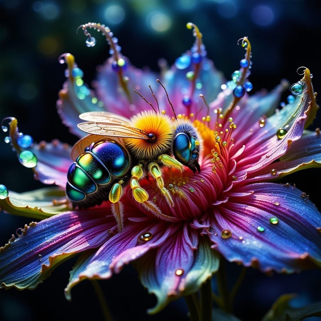 Cartoon Bee Sleeping Under Starry Sky