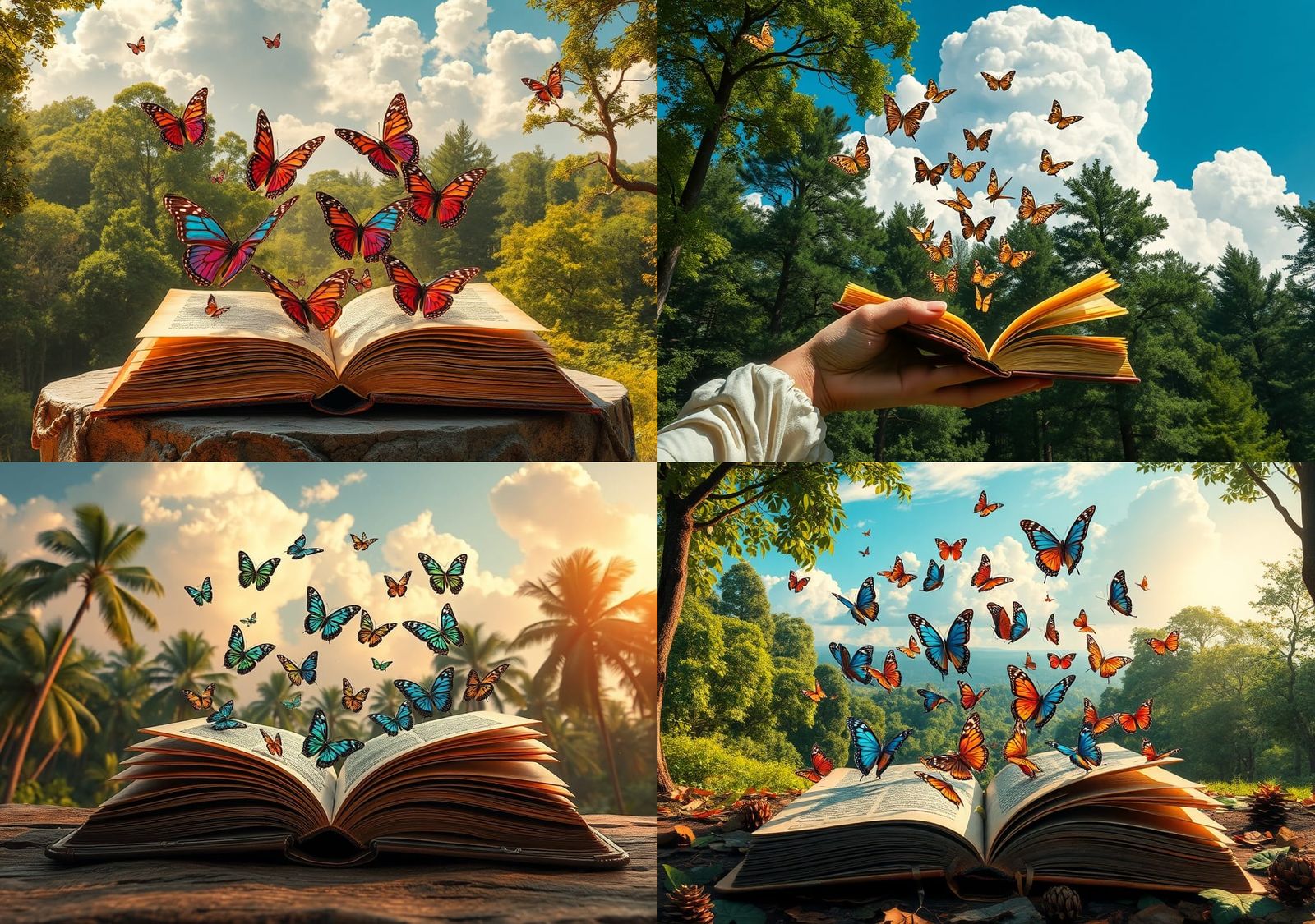 Butterflies Emerge from Book in Dreamlike Forest