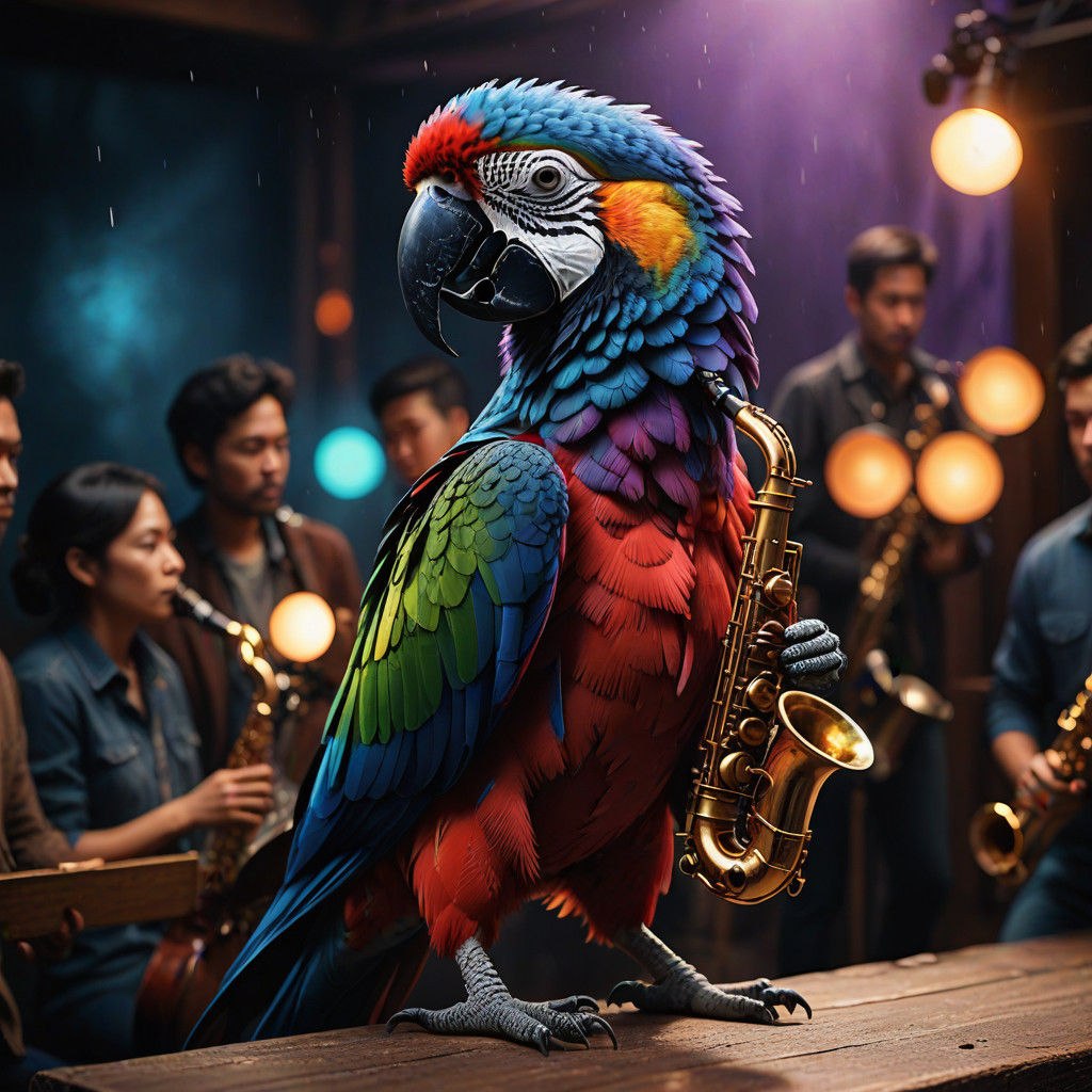 Colorful Parrot Conquers the Stage with Saxophone