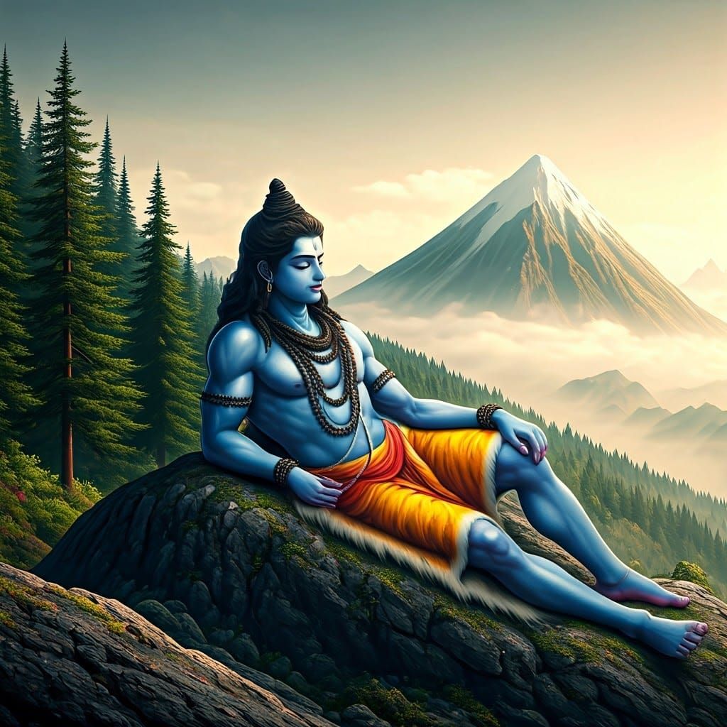 Mahadev Ji Sleeping on Mountain in 3D