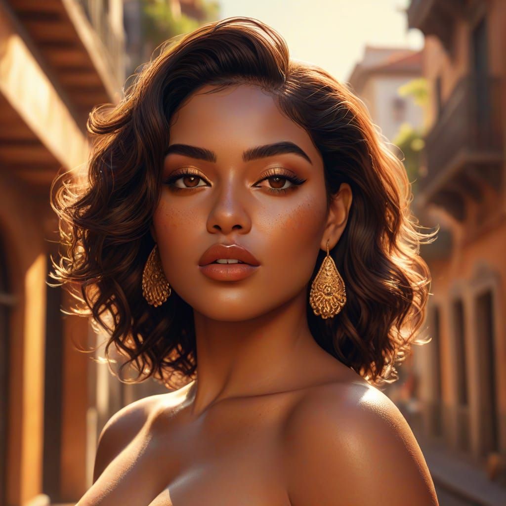 Curvy Latina Woman Posing in Golden Glow