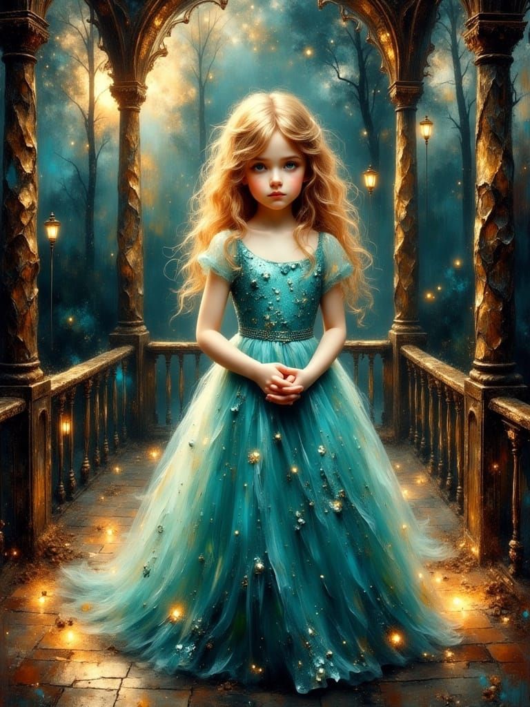 Toddler Girl in Victorian Gazebo at Dawn, Velazquez Style